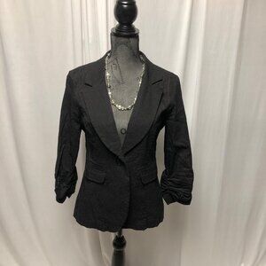 Metaphor Blazer Womens Large Black Pinstripe Stetch Layered Ruffles Back Jacket